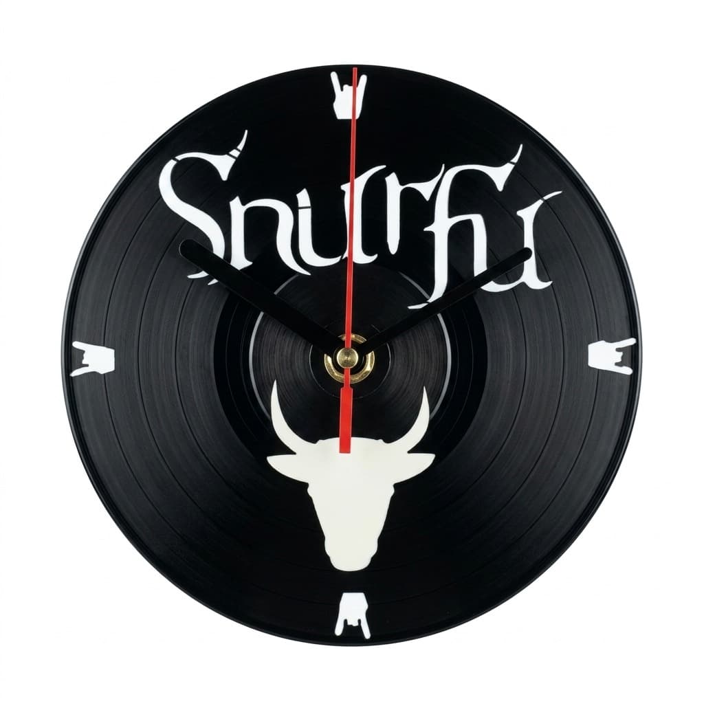 Horloge noire logo gothique Snurfi, tête de taureau