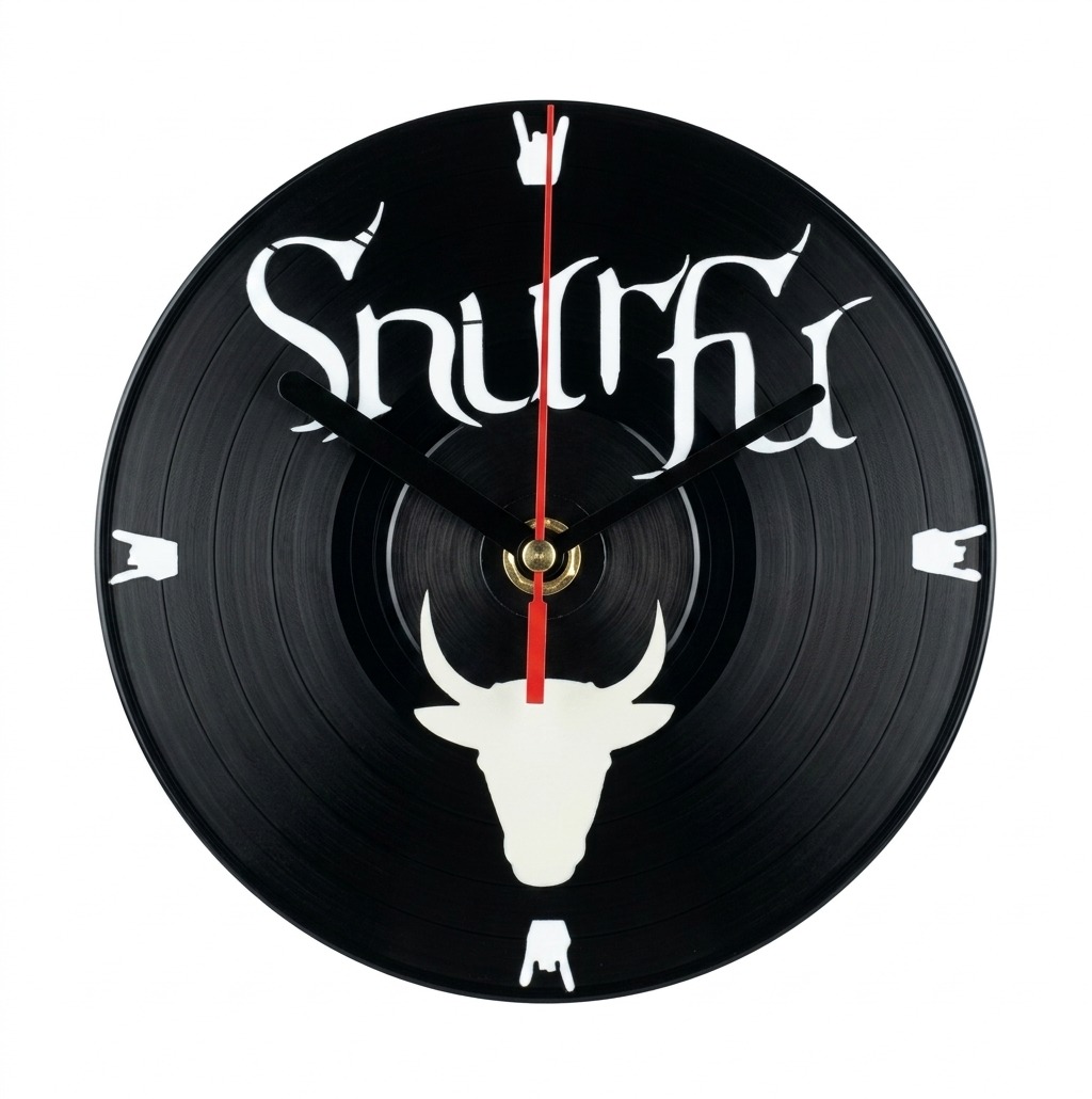 Horloge noire logo gothique Snurfi, tête de taureau