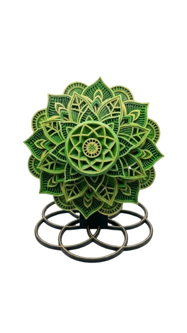 Mandala 3D multicouche vert et or