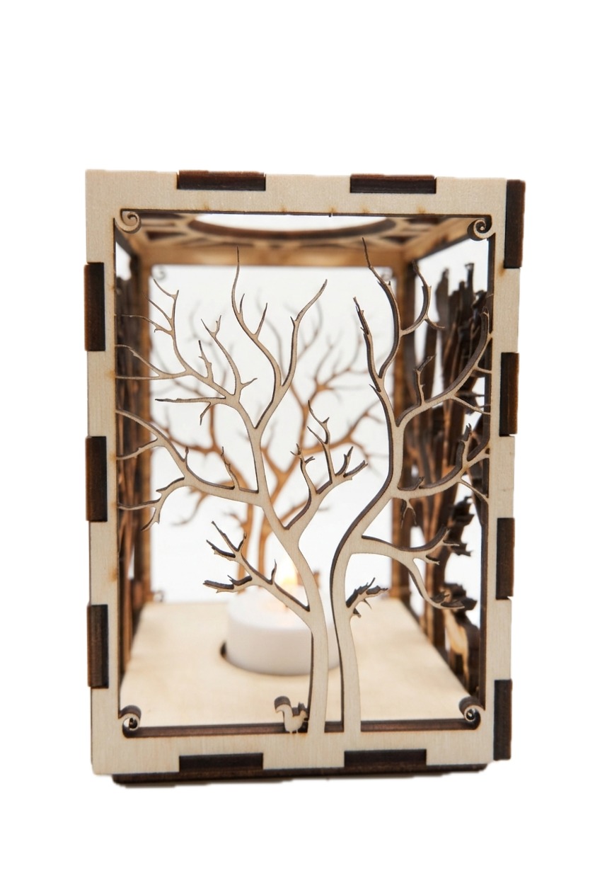 Photophore en bois gravé et découpé au laser, motif arbre de vie