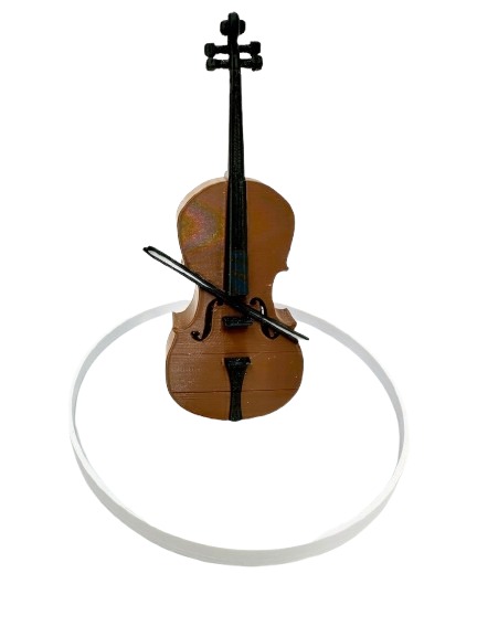 Violon miniature imprimé en 3D sur socle rond